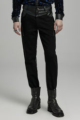 Pantalon punk pour homme en similicuir noir avec coutures et fermeture éclair